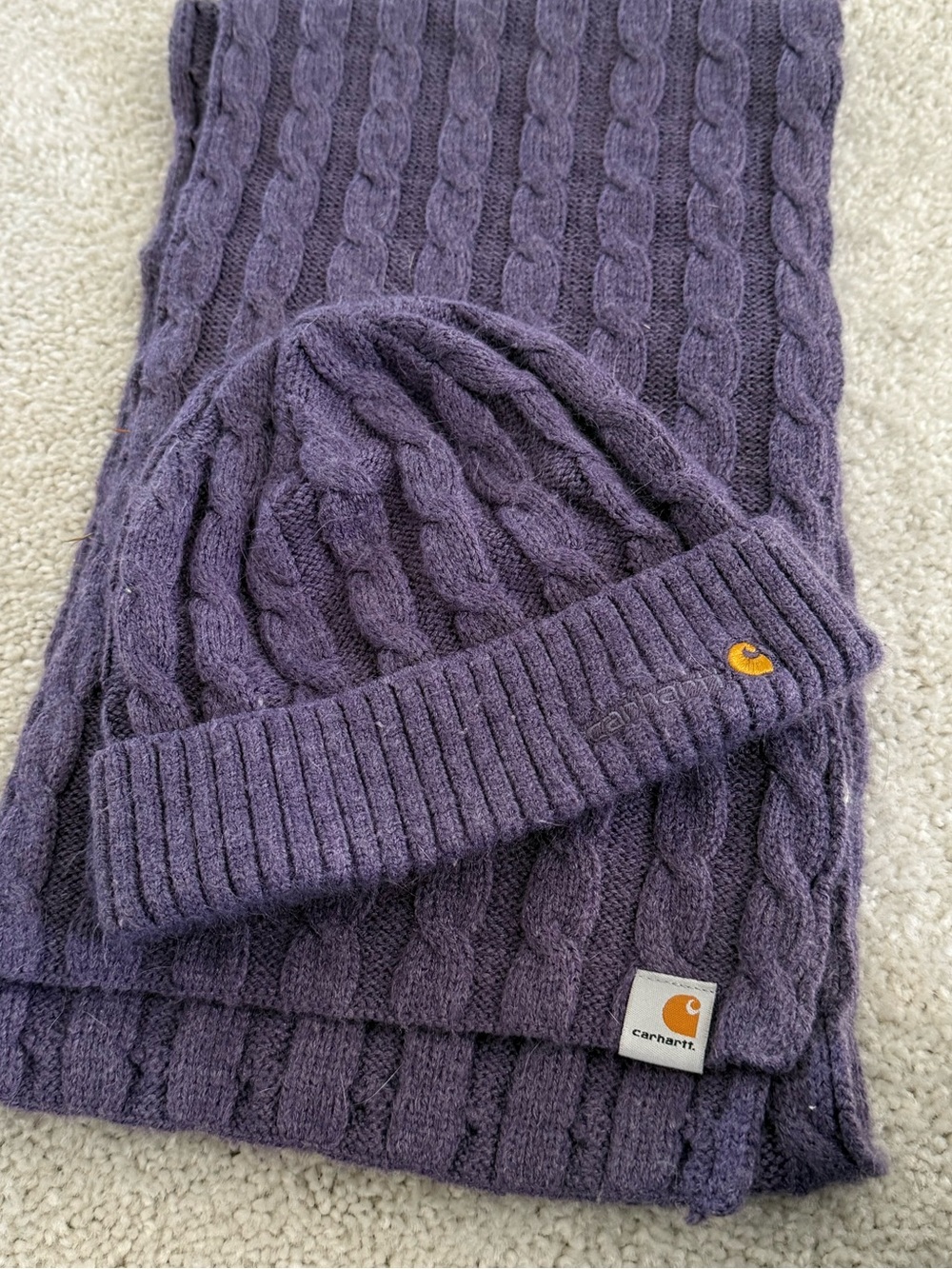 Carhartt Lavender Cable Knit Beanie with Logo Patch